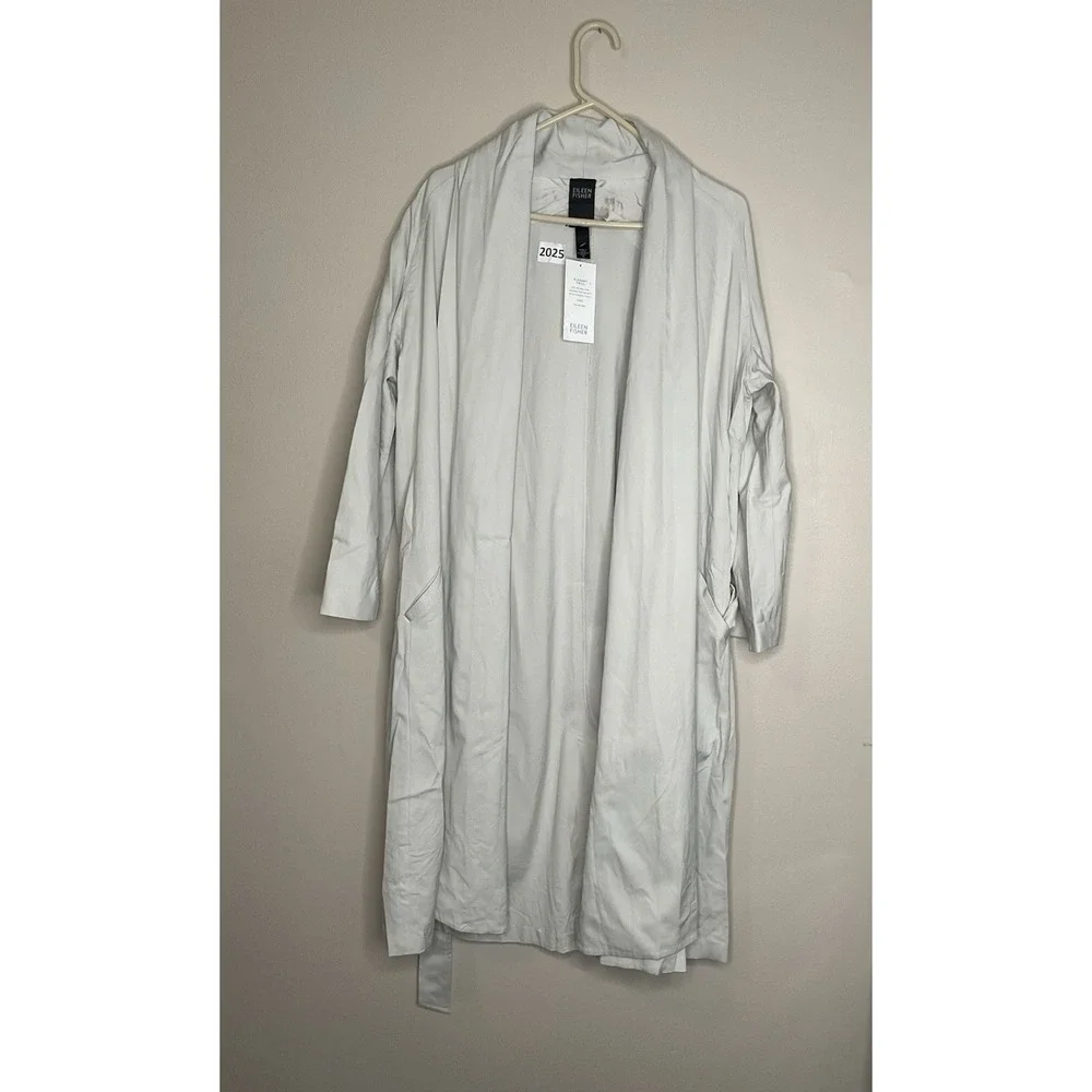 NWT Eileen Fisher Elagant Twill‎ Side-Tie  Cotton Blend Trench Bone Wrap Coat M